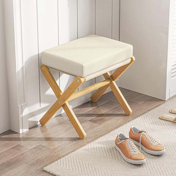 BAMBOOHOMIE Foldable Foot Stool Ottoman, Modern Foot Rest