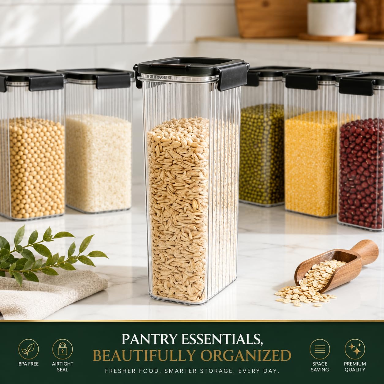 Plastic Pasta Containers, Spaghetti Container Storage, 74oz Set of 3 with Easy-Seal Lid, Pasta Storage Containers, Airtight Square Food Storage Jars for Spaghetti, Pasta, Flour, Oats, Cereal.