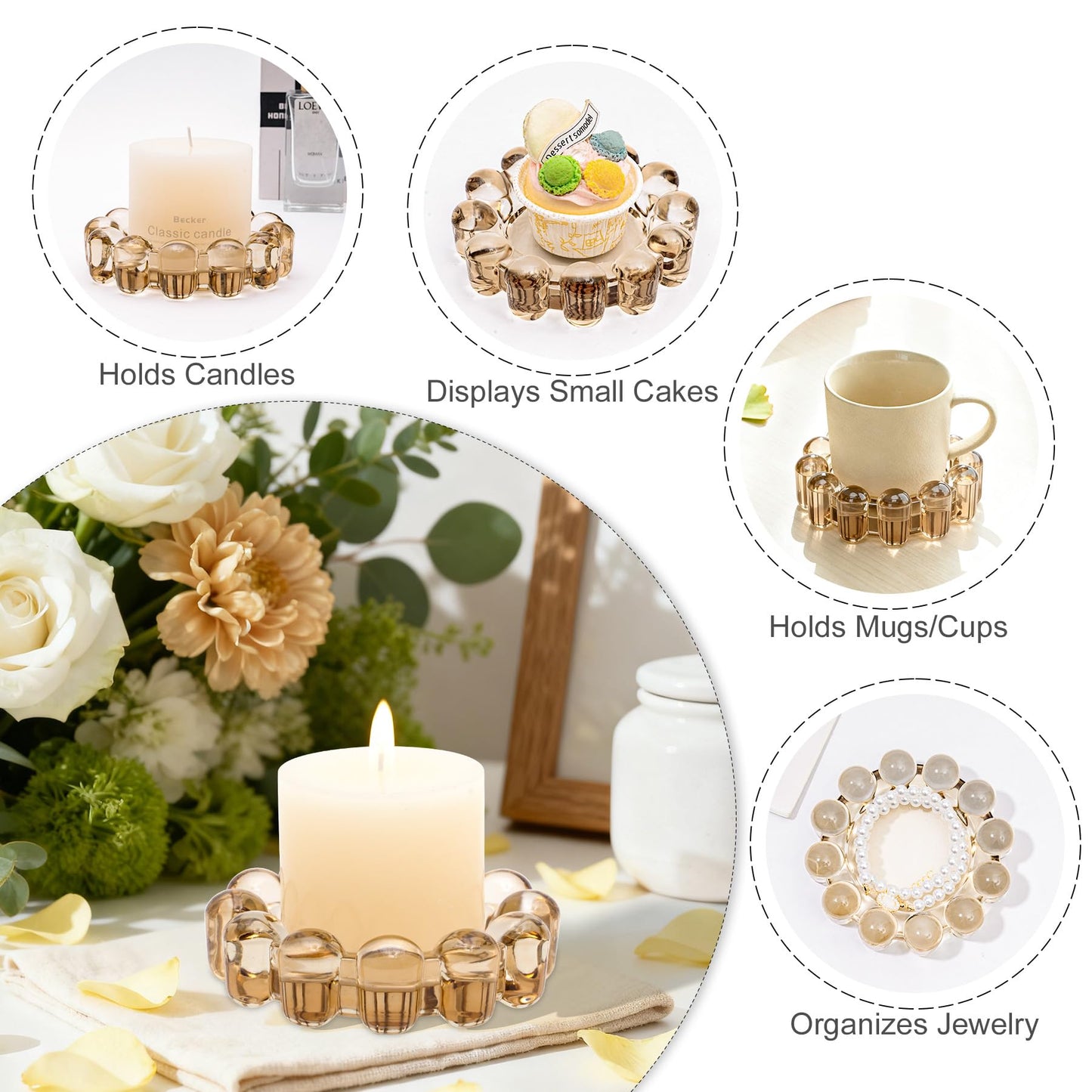 Rancco Bubble Candle Dish Glass Candle Holder Tray, Round Pillar Candlestick Plate Stand for Table Centerpieces, Modern Decorative, Home Decor, Party, Wedding, Suitable for Large Cylindrical Candles