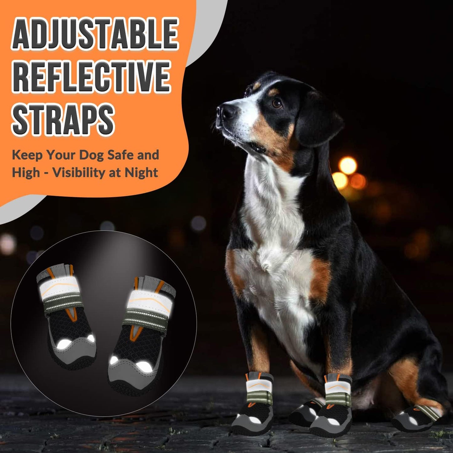 Eyein Dog Boots Paw Protector, Breathable Dog Boots for Injured Paws Waterproof, Dual Adjustable Washable Non-Slip Shoes for Walking, Reflective Dog Shoes for Small Medium Large(2pcs)