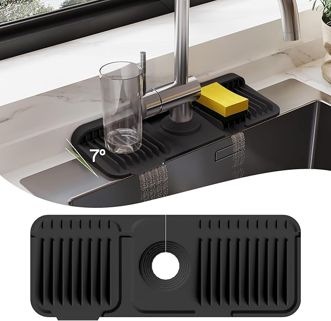 15 Inch Silicone Faucet Mat for Kitchen Sink Splash Guard – 2025 Upgraded