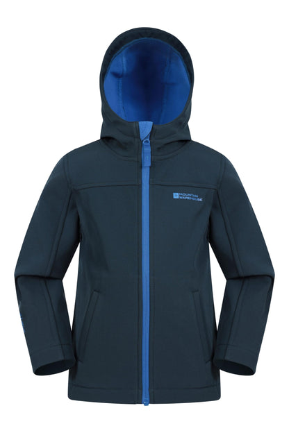 Mountain Warehouse Exodus Kids Softshell Jacket - Breathable, Wind & Water Resistant, Fleece Lined Coat for Boys & Girls - For Autumn, Winter, Hiking & Outdoors Navy Kids Size 11-12 Years