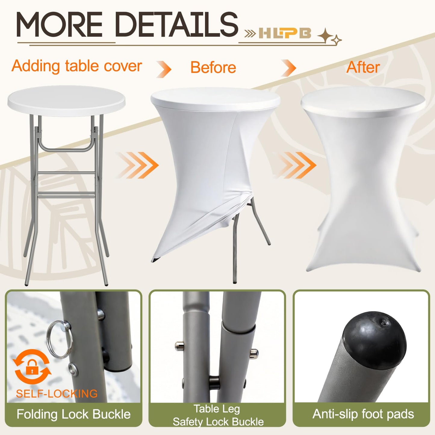 HLPB 28" Round Folding Table with Cover, Foldable Bar Height Table with Removable Legs, Cocktail Table with Handle and Locking Legs for Parties, Patio, Backyard, Wedding, Dining, White