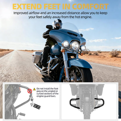 Upgraded Highway Footpegs, 1.25'' Motorcycle Highway Pegs Short Angled Adjustable Black and Rubber Style Fit for Harley Touring Street Glide Road King Softail Sportster Fit 1-1/4" Engine Guard(Chrome)