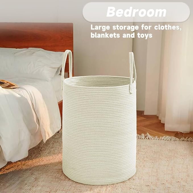 Large Woven Laundry Basket Hamper, 80L Cotton Rope Storage Bin
