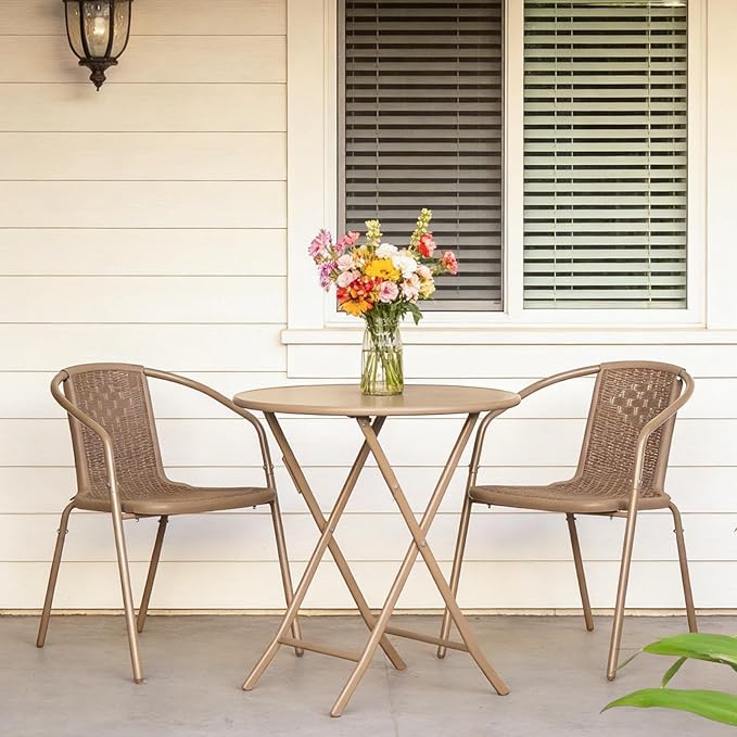 VINGLI PE Rattan Outdoor Dining Chairs Set of 4, Plastic Stackable Patio Chairs for Indoor, Porch, Restaurant, Garden,Champagne