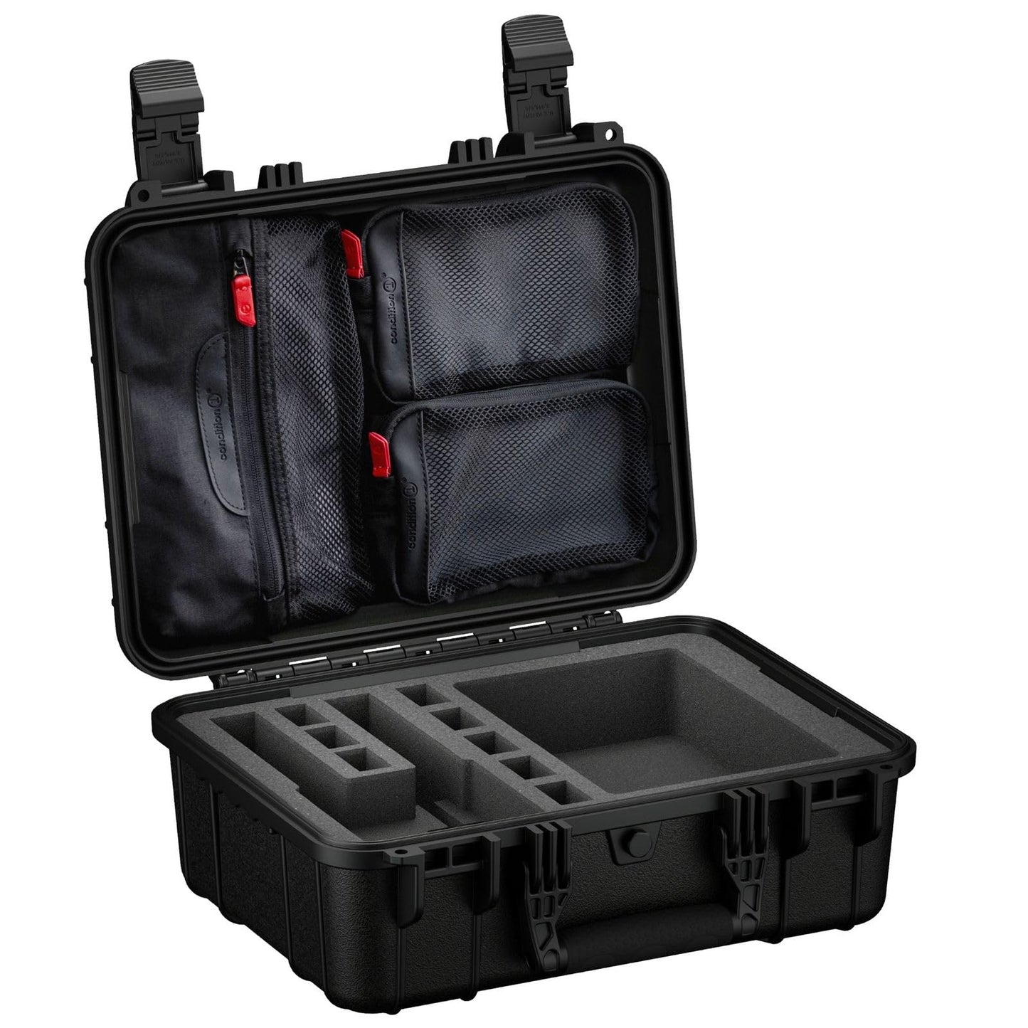 Condition 1 16" 2 Pistol Case, Model 179, Heavy Duty Waterproof Hard Gun Case with 8 Slot Mag with Pre-Cut Foam, 16" x 13" x 6.86"