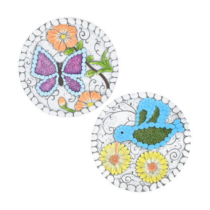 Garden Stepping Stones Set of 2 Butterfly Outdoor Garden Decor 10 inch Round Decorative Stones Pavers for Garden Walkway Landscaping, Hummingbird Gifts (N6-YYD334)
