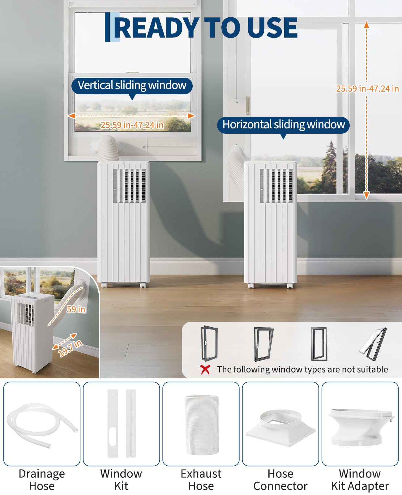 Garvee 8000 BTU Portable Air Conditioner, 3-in-1 Cooling, Dehumidifying & Fan for Rooms Up to 350 Sq. Ft | Quiet Sleep Mode | Energy-Saving 24-Hr Timer | AC Unit w/Remote & Full Window Kit, White
