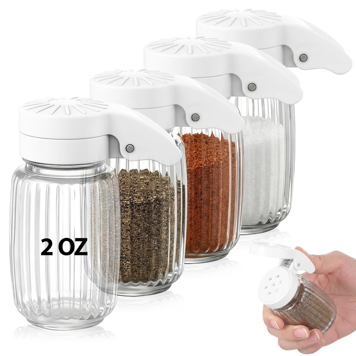 Domensi 4 Pcs Mini Salt and Pepper Shakers, Small Tiny Salt Spice Shakers, Individual Travel Size Seasoning Jars for Kitchen, Restaurant, Camping, BBQ, Picnic, Home(2oz Water Ripple,Glass)