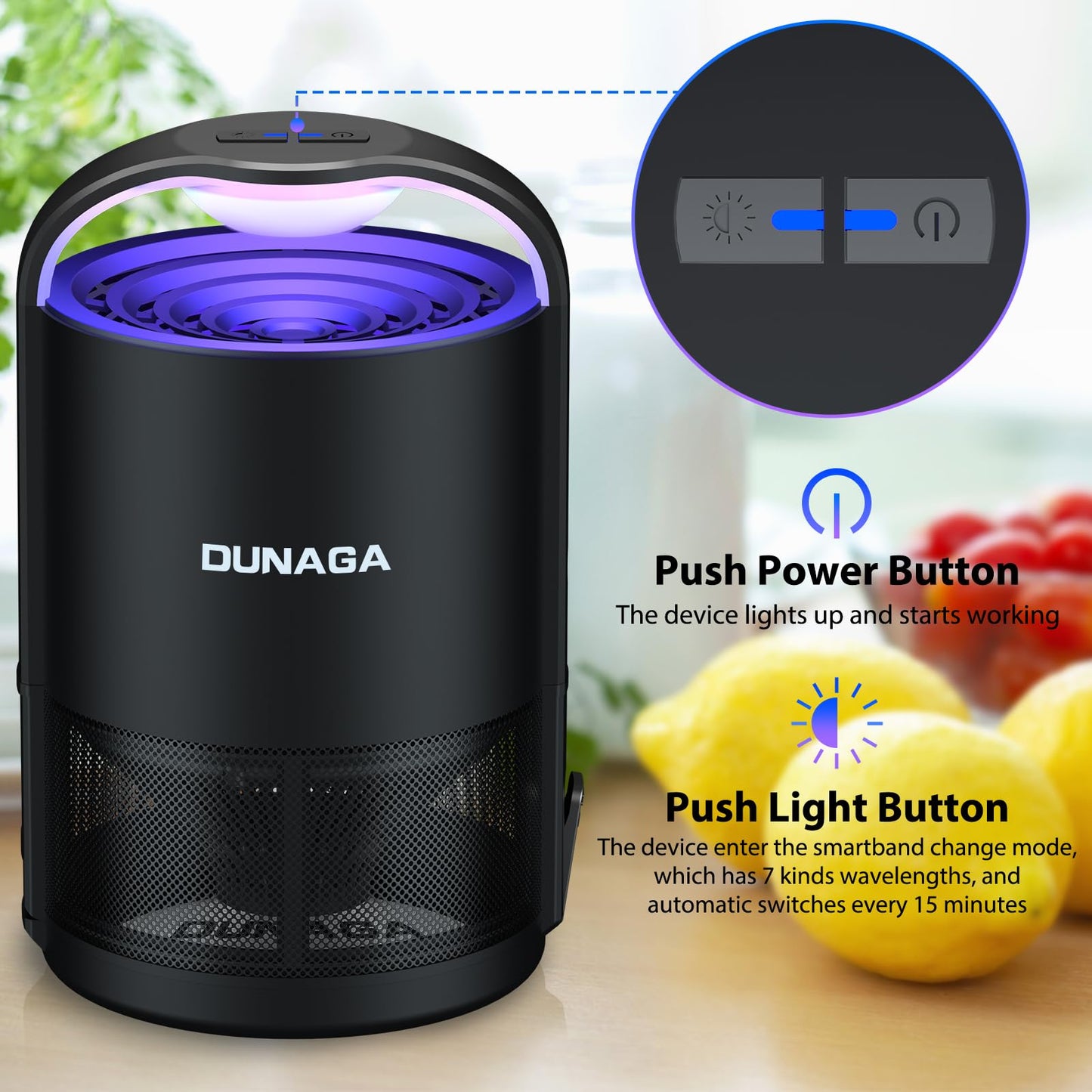 DUNAGA Fly Traps, Fruit Fly Trap Indoor, Gnat Traps, Bug Zapper Indoor,Mosquito Traps with 10 Sticky Glue Boards, Black