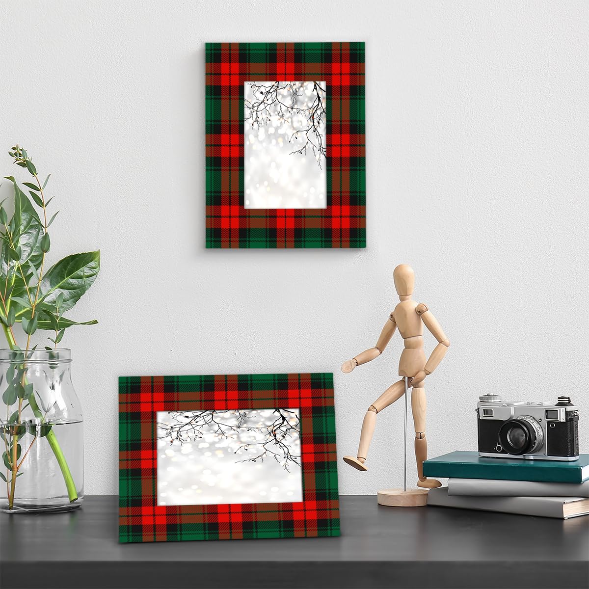 POFATO Christmas Plaid Pattern 8x10 Picture Frame Wooden Picture Frames for Wall Hanging & Tabletop Decor Display 8x10 or 8x8 Picture Collage Family Weddings Christmas Photo Frame for Gift