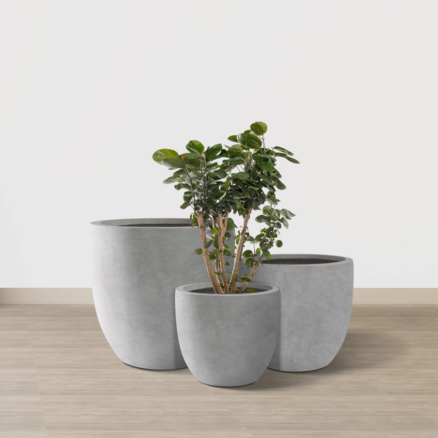 Kante 20",16.5",13.4" Dia Round Concrete Planters (Set of 3), Outdoor Indoor Modern Decorative Plant Pots with Drainage Hole & Rubber Plug for Home & Garden, Natural Concrete