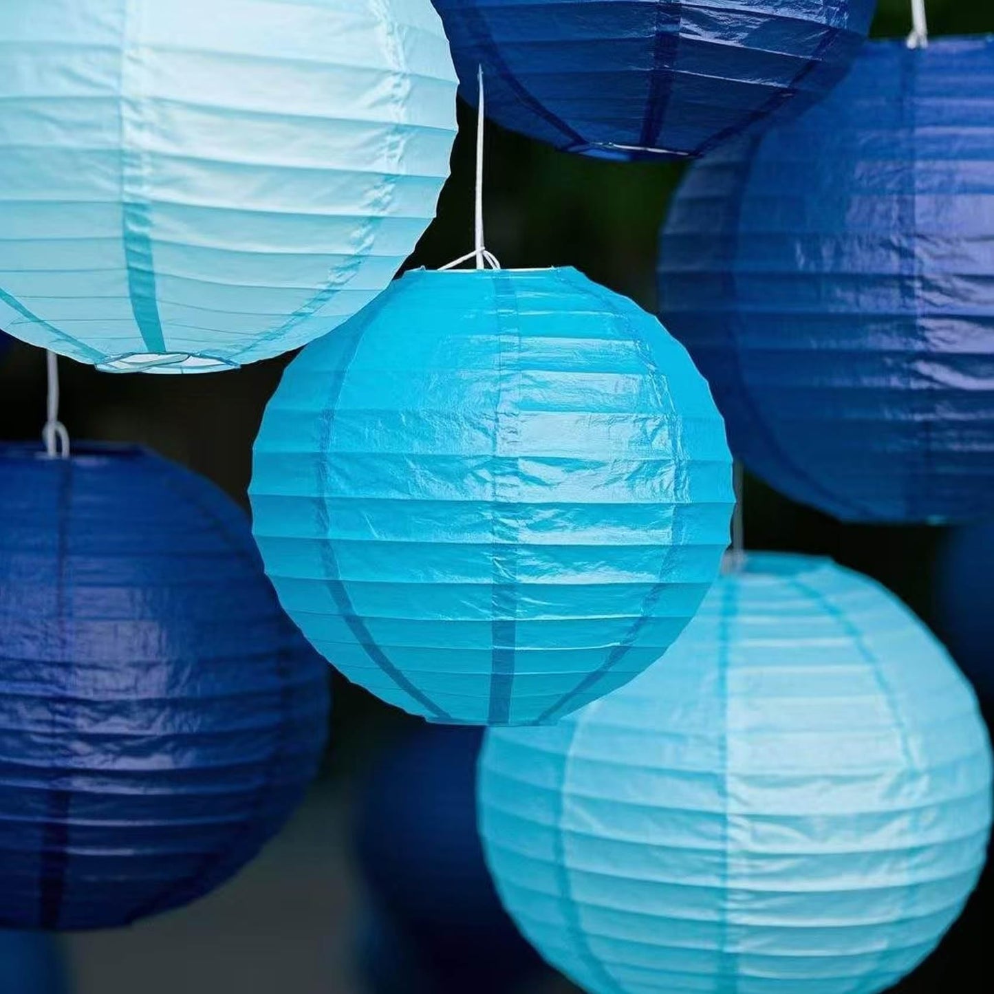 Blue Paper Lanterns 12Pcs Hanging Lanterns for Birthday Party, Wedding, Home Decor, Baby Shower Festive Decoration