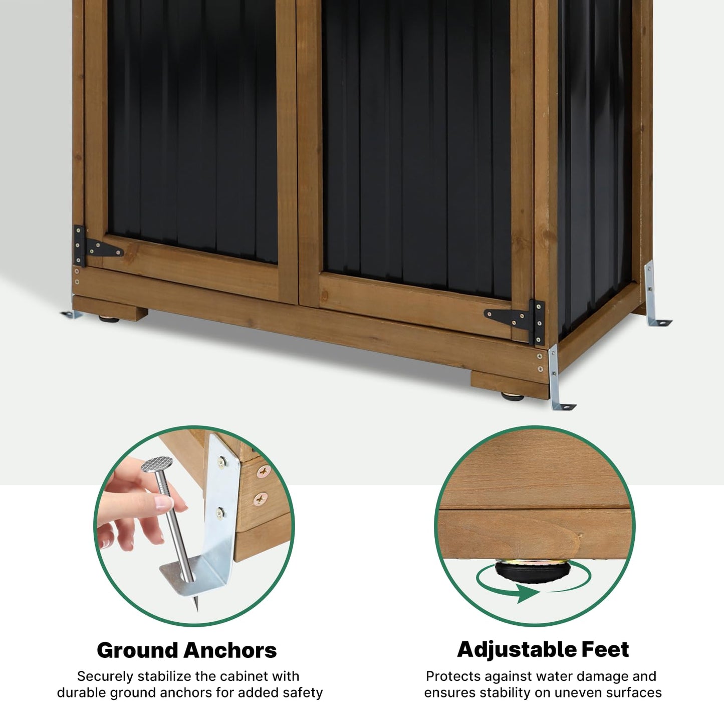 Ketive Outdoor Storage Cabinet, Tall Tool Garden Cabinet with Weather-Resistant Roof, Double Lockable Doors, 3 Removable Shelves & Adjustable Feet, for Patio, Garden, Backyard, 32" x 15.5" x 66"