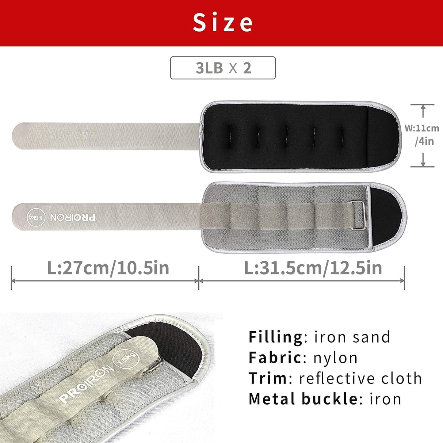 PROIRON Ankle Weights Wrist Leg Weights for Women Men 3 LBS in Pair Reflective Ankle Weight Set for Fitness Exercise Jogging Aerobics