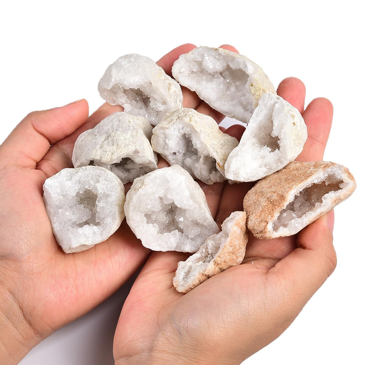 JIC Gem Natural Geodes Rock Healing Crystal Cluster Druzy Moroccan Quartz Geode Irregular Mineral Specimens 1.1-1.4 Lbs