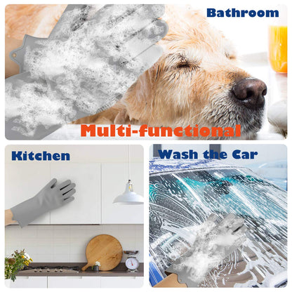 VavoPaw Pet Grooming Gloves - Dog Bathing Shampoo Brush with High Density Teeth, Heat Resistant Silicone Five Finger Design for Bathing and Massaging Dogs and Cats, Gray