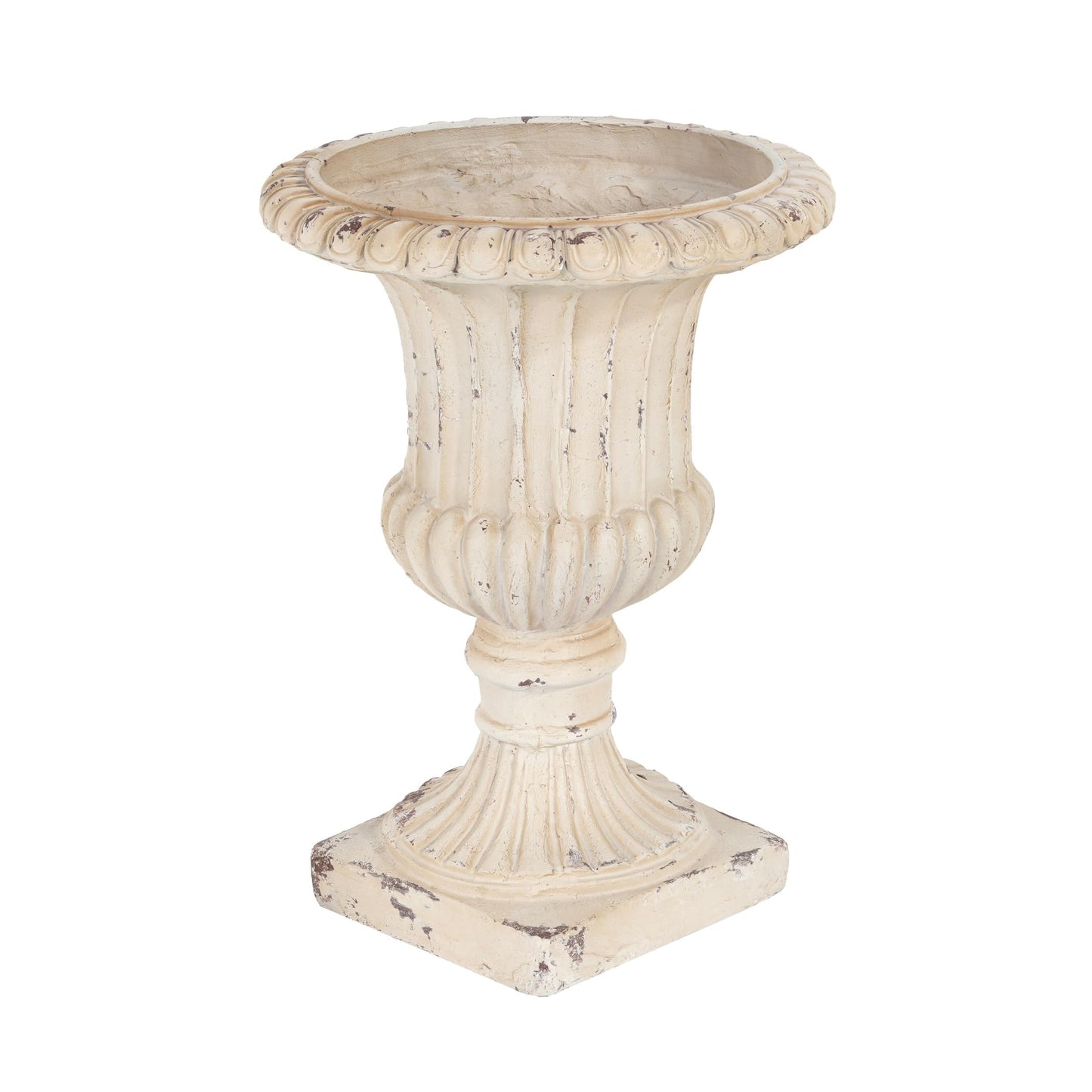 PETALORE Antique White Urn Planter 19.25" H, Pedestal Planters for Outdoor Plants, Hand-Painted Tall Urn Flower Pot, Durable Magnesium Oxide Decorative Garden Planter for Porch and Patio