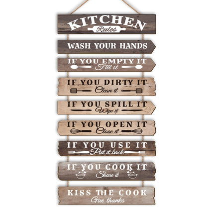 PEKCARGO Kitchen Wall Decor Funny Kitchen Signs Kitchen Rules Pictures Wall Art Decor Rustic Farmhouse Western Kitchen Decor Wooden Sign (Brown)