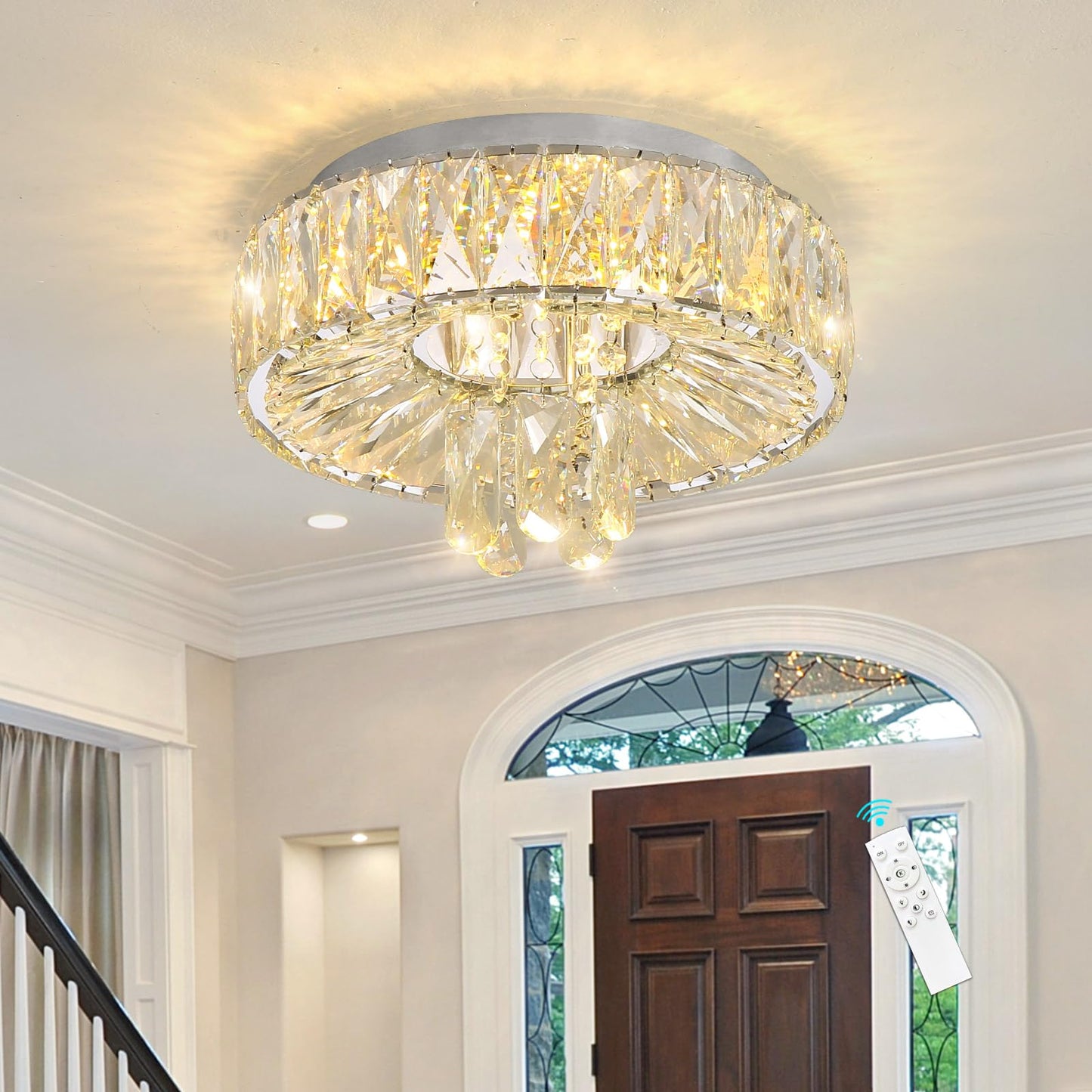dolria Mini Chandelier Modern Crystal Chandeliers for Hallway Light Fixture LED Flush Mount Ceiling Light Dimmable Lamp for Dining Room Living Room Bedroom