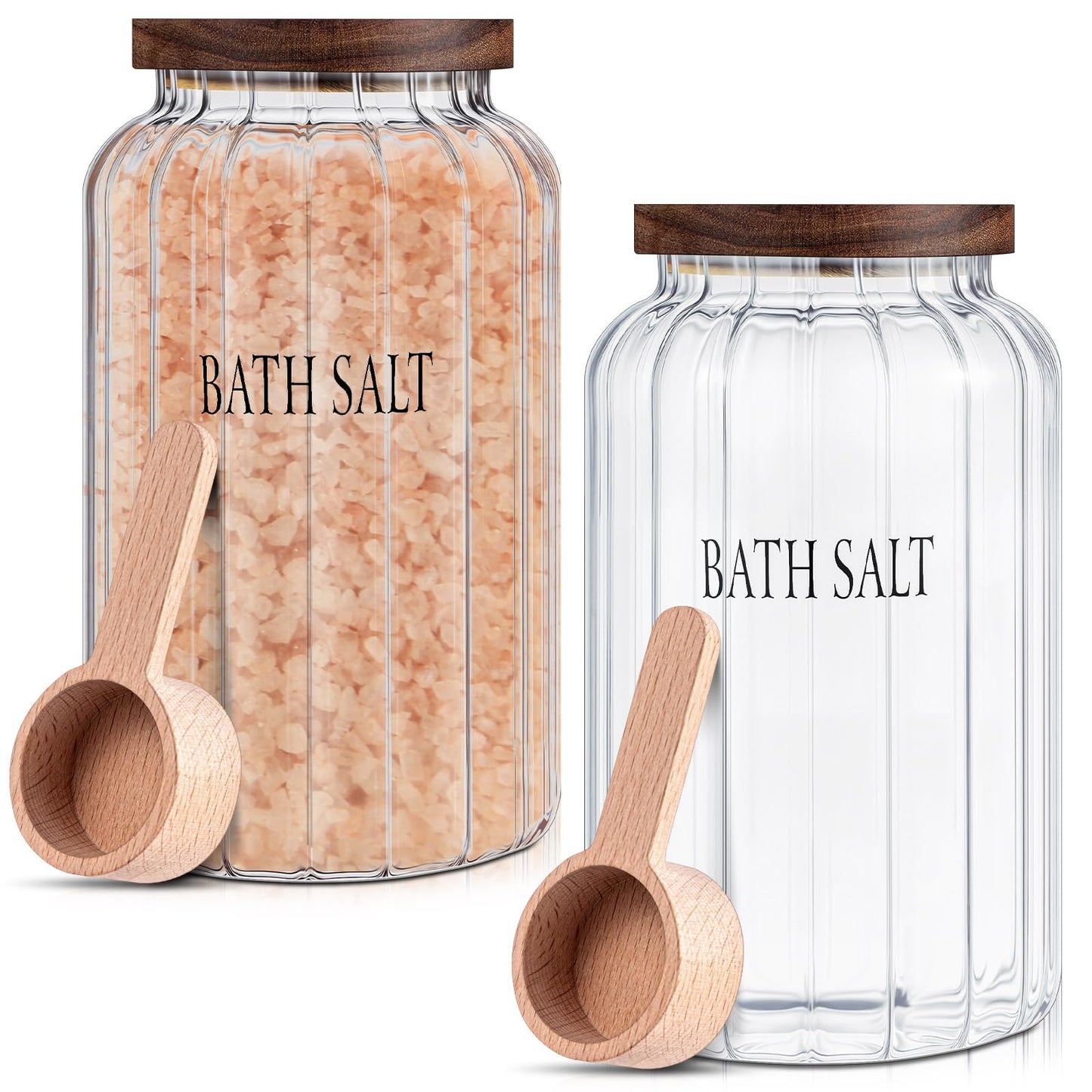 Maxdot 2 Pack 94 oz Large Bath Salt Container with Scoop Glass Bath Salt Jar with Wooden Lid, Large Bathroom Glass Jar Canister Airtight Storage Jars Bathtub Accessories for Bathroom Decor