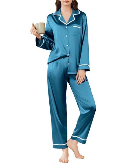 Ekouaer Satin Pajamas Set for Women Long Sleeve Pants Pj 2 Piece Lounge Set