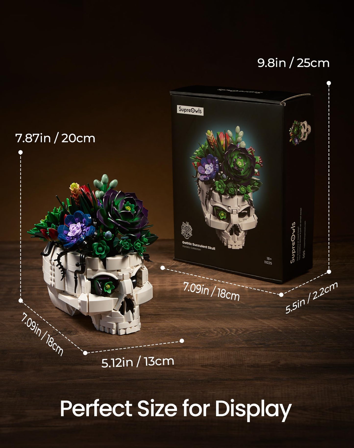 Succulent Skull Planter Flowers Building Set, Botanical Skeleton Pot Collection Building Kit, Horror Plants Home Office Table Decoration Blocks Toys for Adults, Gift for Birthday Mother's Day