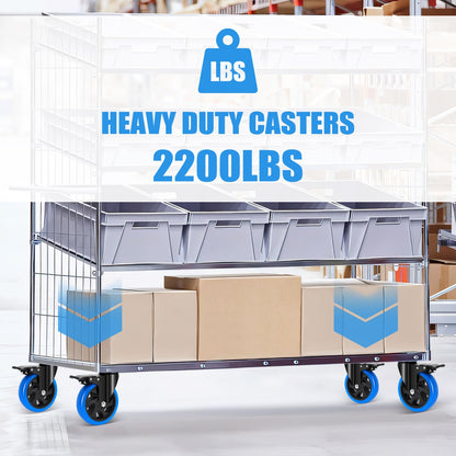 Humagineer 5 Inch Casters Wheel Set of 4, 2200 Lbs Heavy Duty Casters, Safety Locking Industrial Casters with Brake, No Noise Plate Wheels for Cart, Workbench, Furniture (Free Hardware Kits)