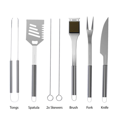 7-Piece Stainless-Steel BBQ Cooking Utensils Set - Barbecue Grill Accessories with Aluminum Portable Handled Storage Case by Home-Complete (Silver)