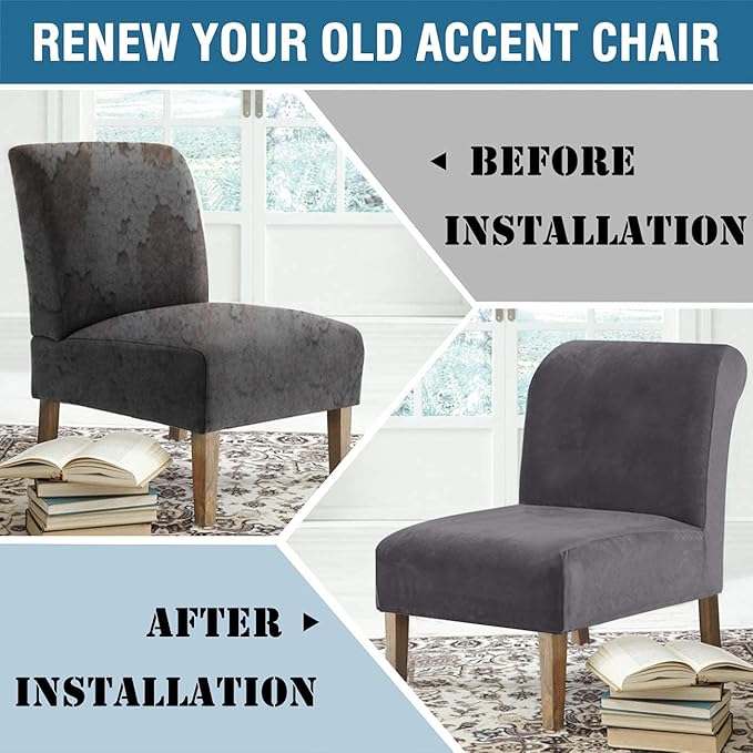 H.VERSAILTEX Armless Accent Chair Covers Thick Velvet Armless Chair Slipcovers