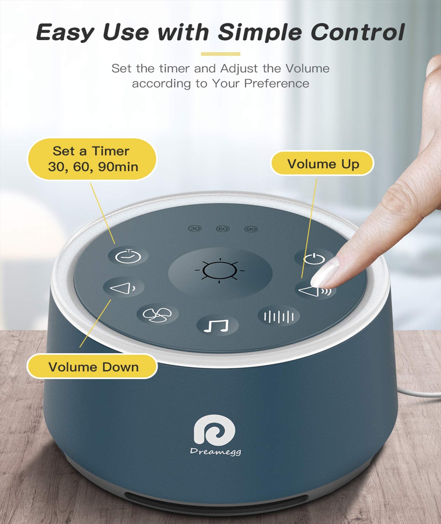 Dreamegg White Noise Machine, D1 Blue Sleep Sound Machine with Night Light for Baby Kid Adult, 24 Natural Sounds Therapy, Continuous or Timer, Sound Machine for Sleeping Nursery Travel Gift