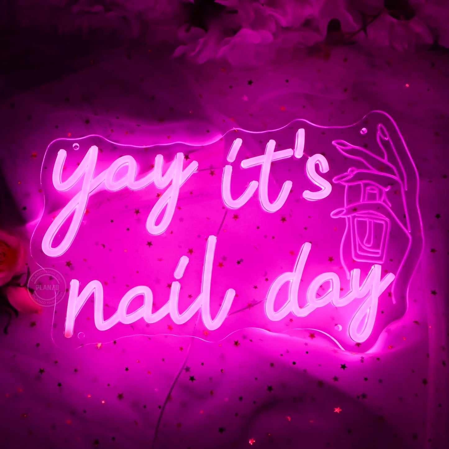 Planzo Yay It’s Nail Day Neon Sign Nail Tech Spa Salon Studio Beauty Business Stores Logo Barber Shops LED Wall Sign Girl Bedroom Neon Light Wall Decor Lady Birthday Christmas Gift 5V USB 15.75" Pink