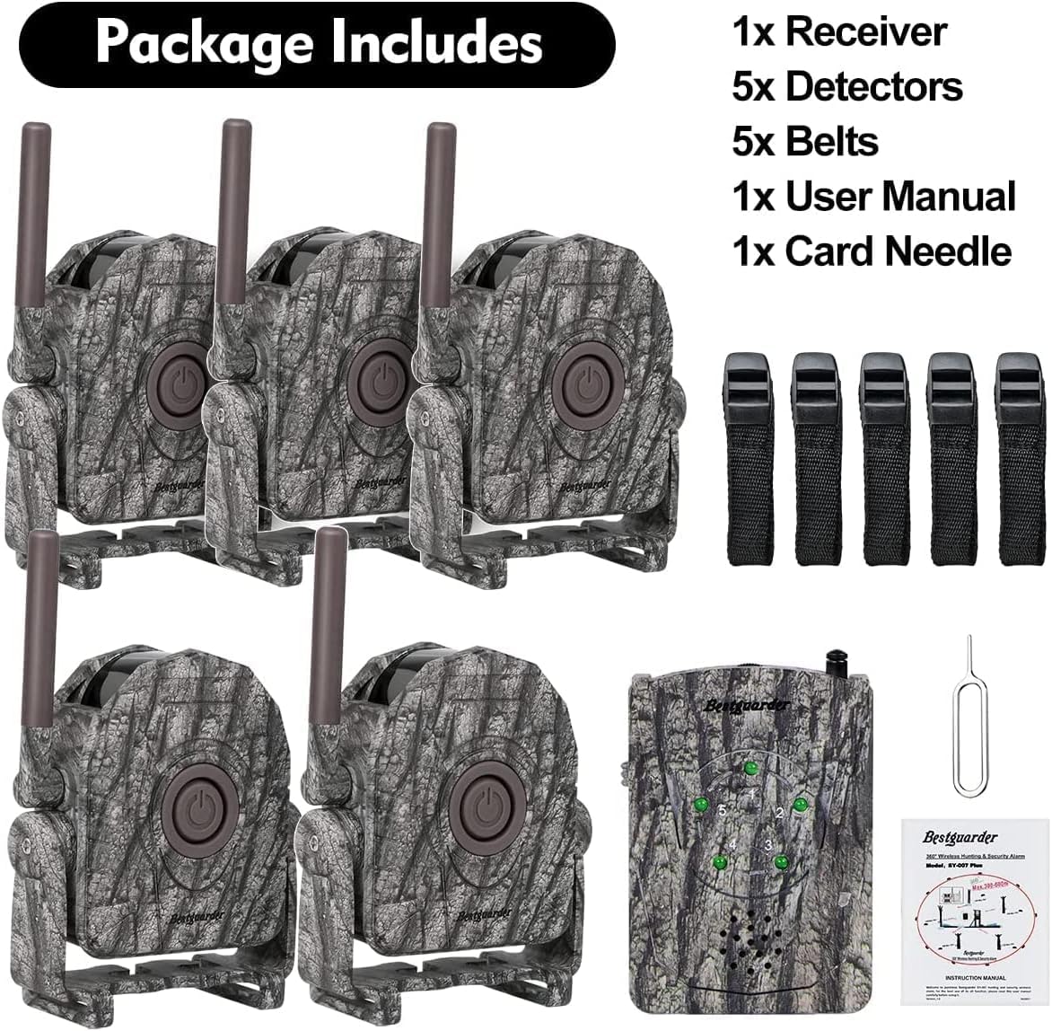 Wireless Hunting Alarm Kits 300m Long Range Night Vision Motion Detector for Deer Hog etc. Hunting/Travel/Warning 360 Degree Waterproof Security Sensor with Receiver for Camp Farm Home Surveillance