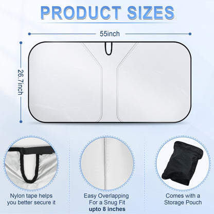 SINGARO Universal Car Windshield Sun Shade, Foldable Reflective for Windshield & Window Shades with Overlapping Design, Car Interior Accessories