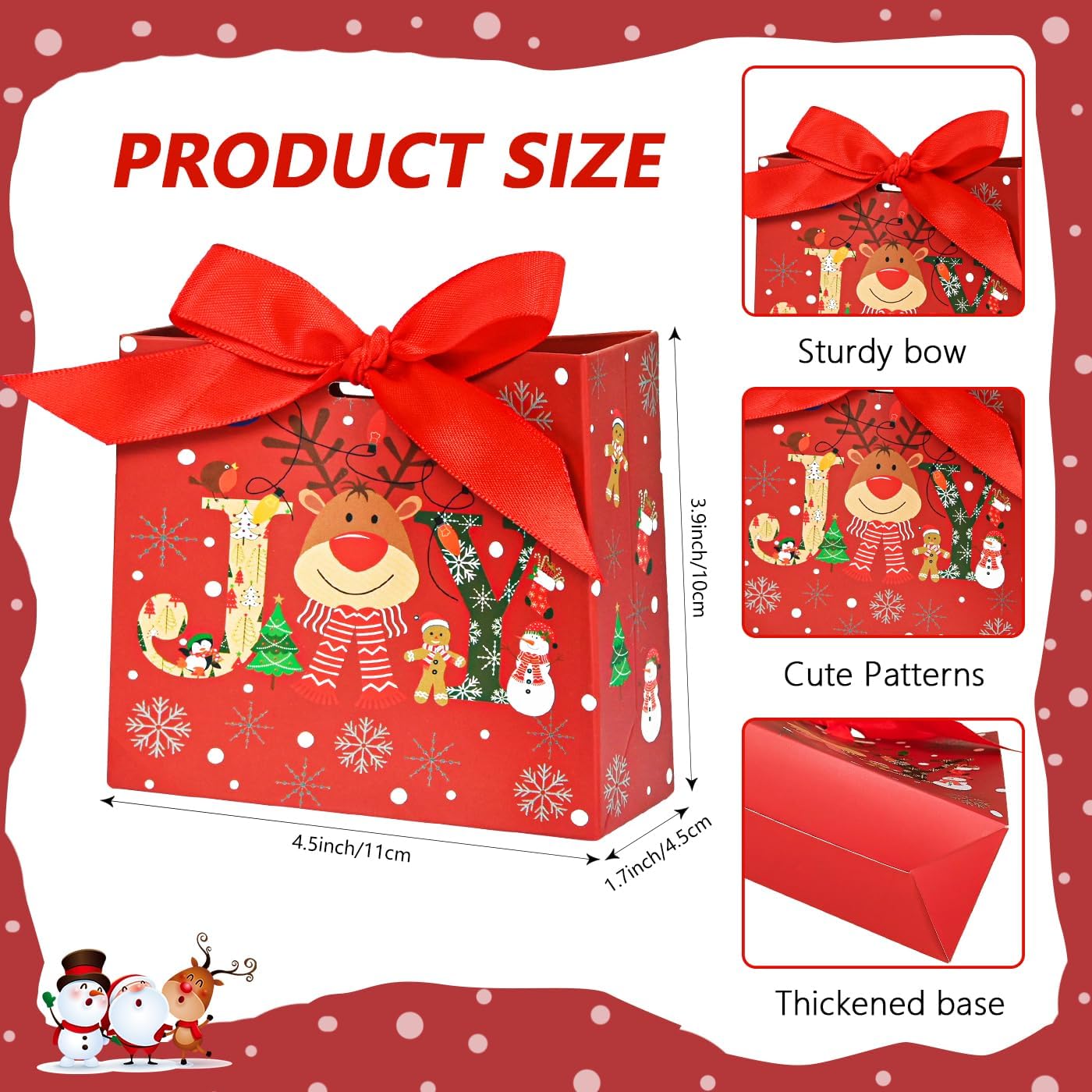 Nimbbex 24Pack Small Christmas Gift Bags Bulk, 4.5×4×1.8 Inches Mini Christmas Gift Bags with Ribbon, small holiday gift bags, Xmas Tree, Party Supplies