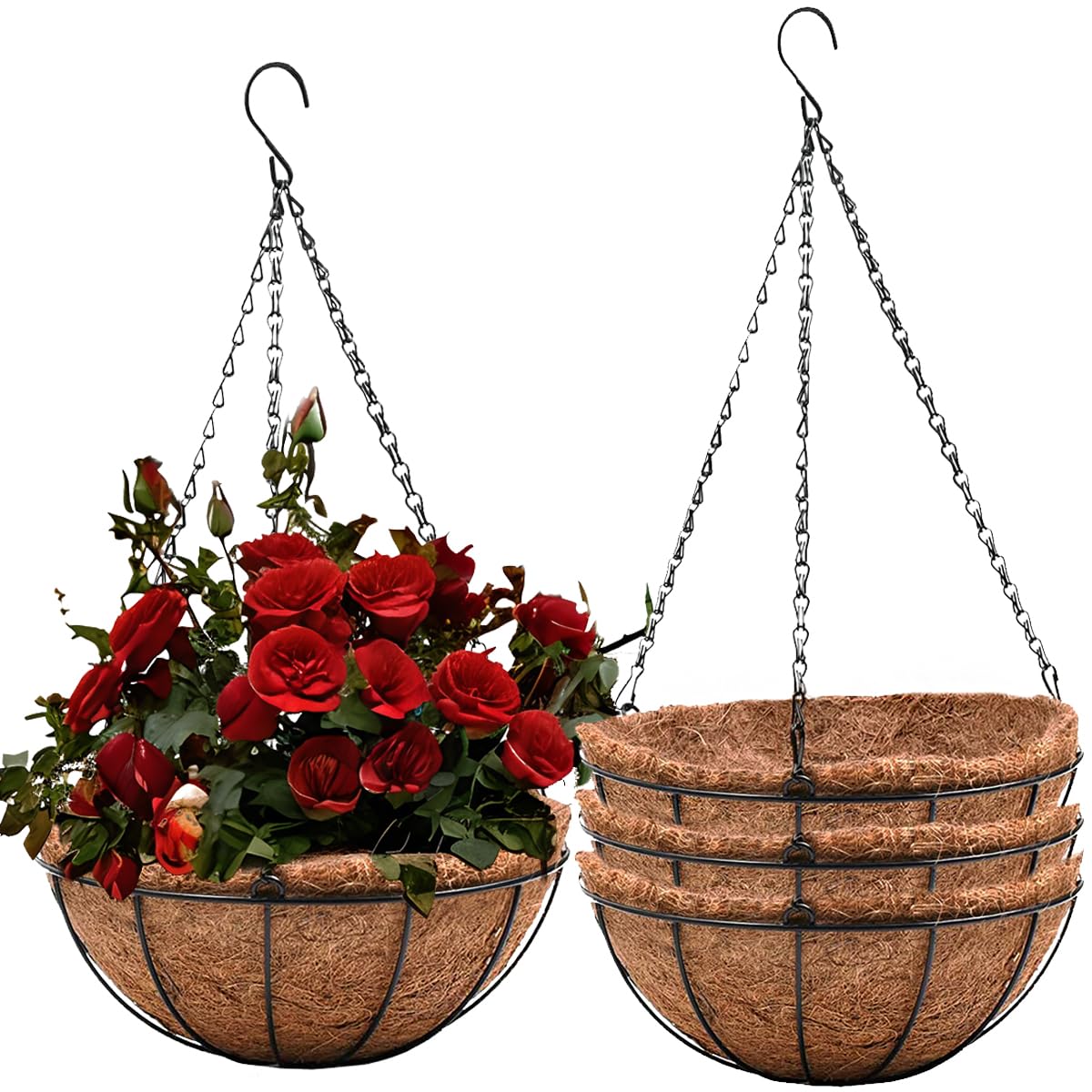 ArtFamy Hanging Baskets for Plants Outdoor(8 inch 4 Pack)- Coconut Coir Hanging Planters Outdoor, Metal Wire Baskets with Coco Liner, Hanging Pots for Plants Indoor, Flower Pots for Railings