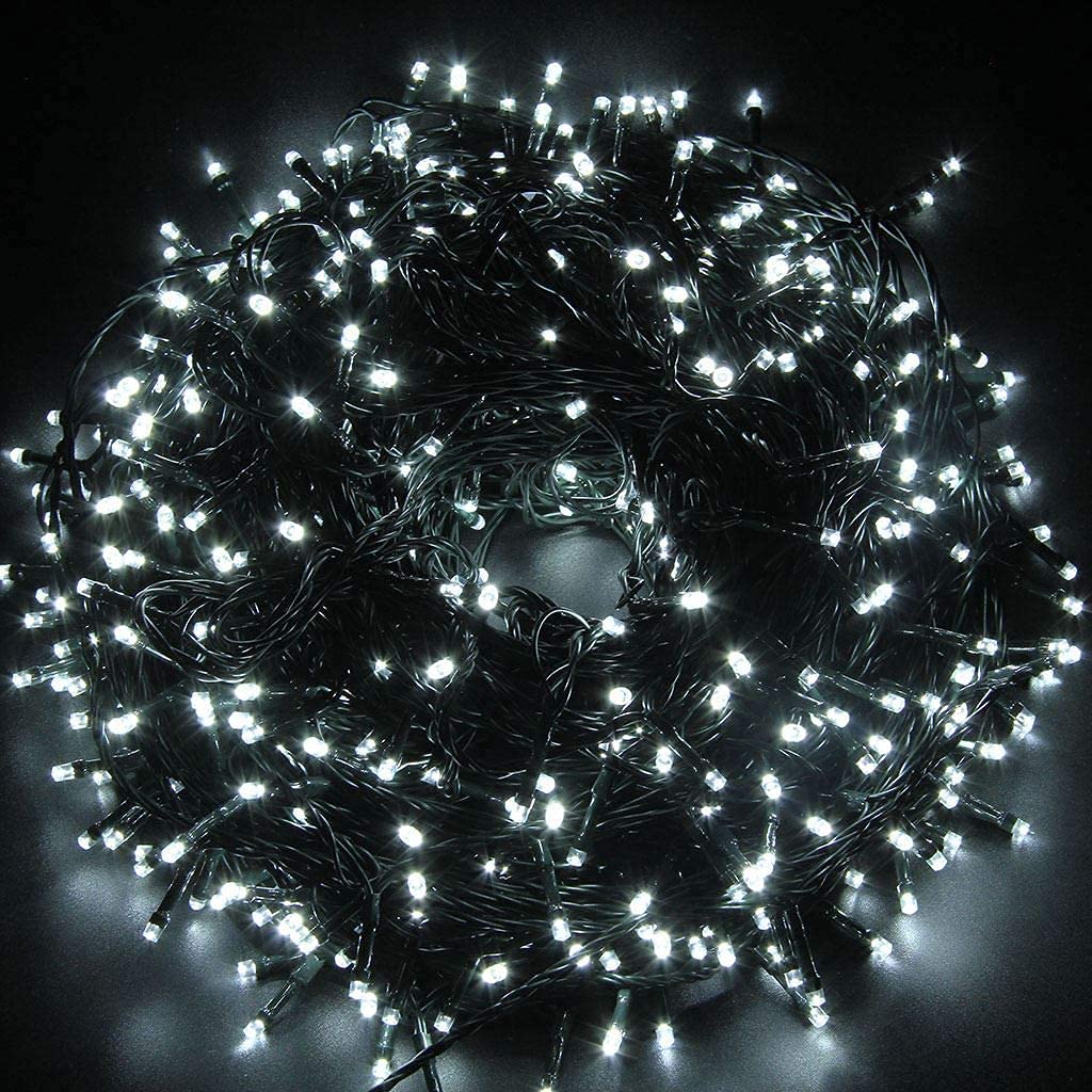 SHATCHI 1000 LEDs Fairy String Lights Cool White Indoor/Outdoor Christmas Tree/Home/Party/Wedding/Garden Decorations Green Cable 8 Modes Mains Powered Memory Auto Timer