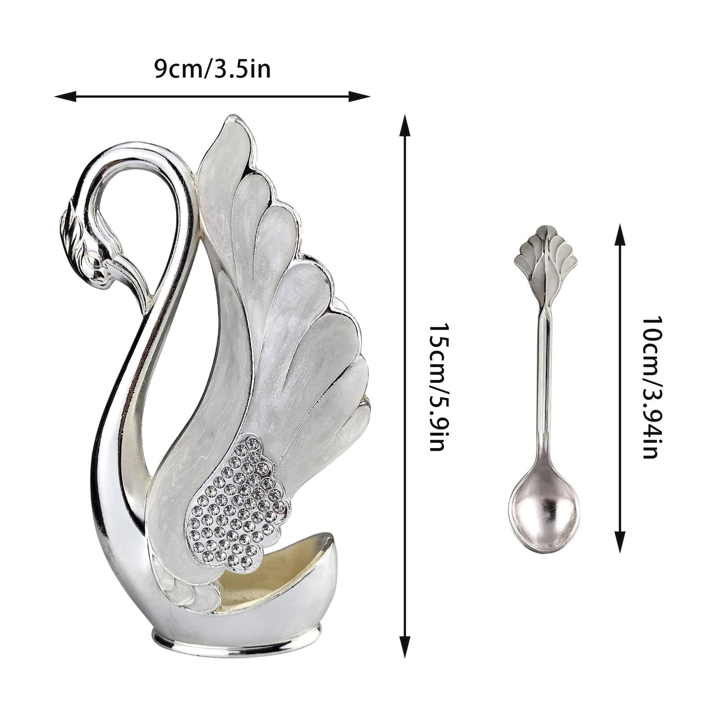 Swan Base Holder with 6pcs Coffee Dessert Dinner Spoon Set, Metal Coffee Spoon Organizer Teaspoon Fruit Dessert Flatware Sugar Ice Cream Spoons (Silver)