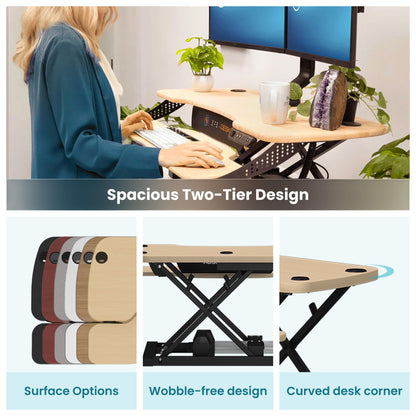 VERSADESK PowerPro 40 Inch Electric Standing Desk Converter – Push-Button Height Adjustable Sit to Stand Desk Riser for Triple Monitors & Laptop – Motorized Desktop Workstation with Wide Keyboard Tray