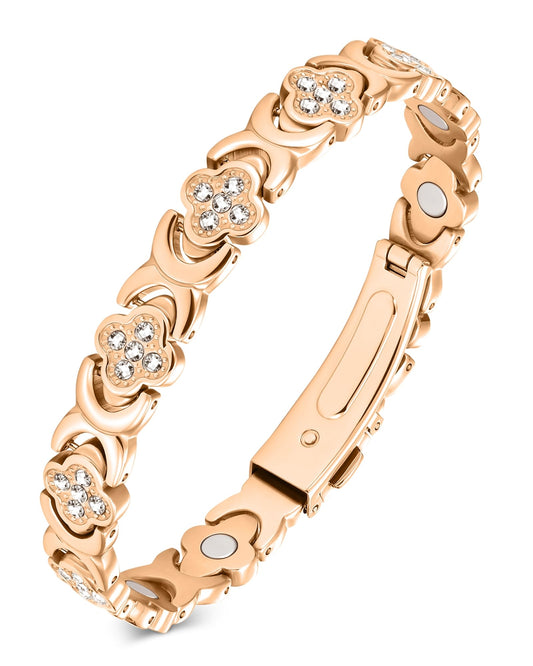 Jecanori Magnetic Bracelets for Women, Stainless Steels Magnetic Therapy Bracelet with Sparkling Cubic Zirconia,Four-leaf clover Jewelry Gift