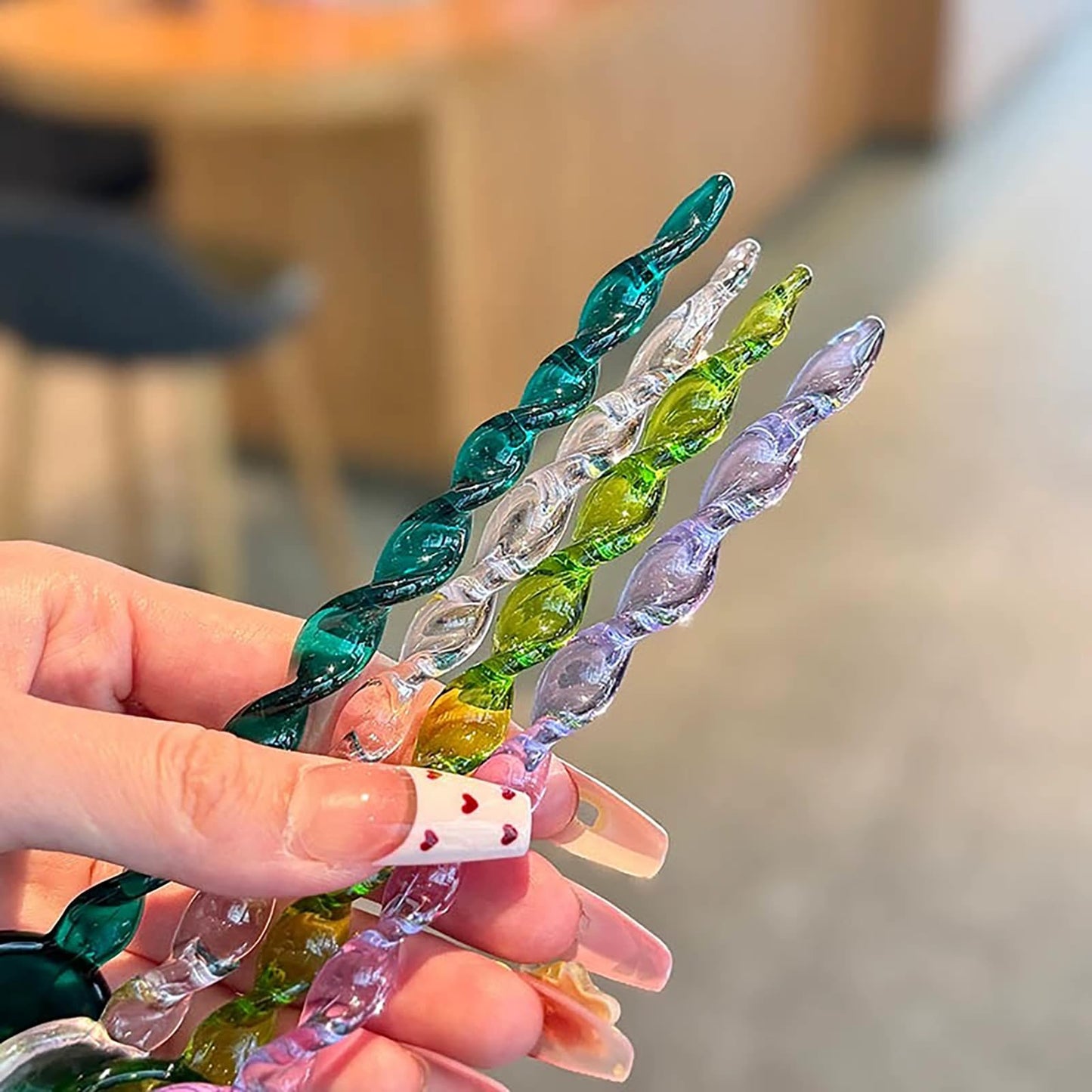 Turbokey 5 Pieces Glass Stirring Spoons Clear Crystal Coffee Cocktail Mixing Spoons with Spiral Handle Salt Sugar Ice Cream Yogurt Jam Dessert Scoop Swizzle Stick for Bar Cafe Party (5 Color)
