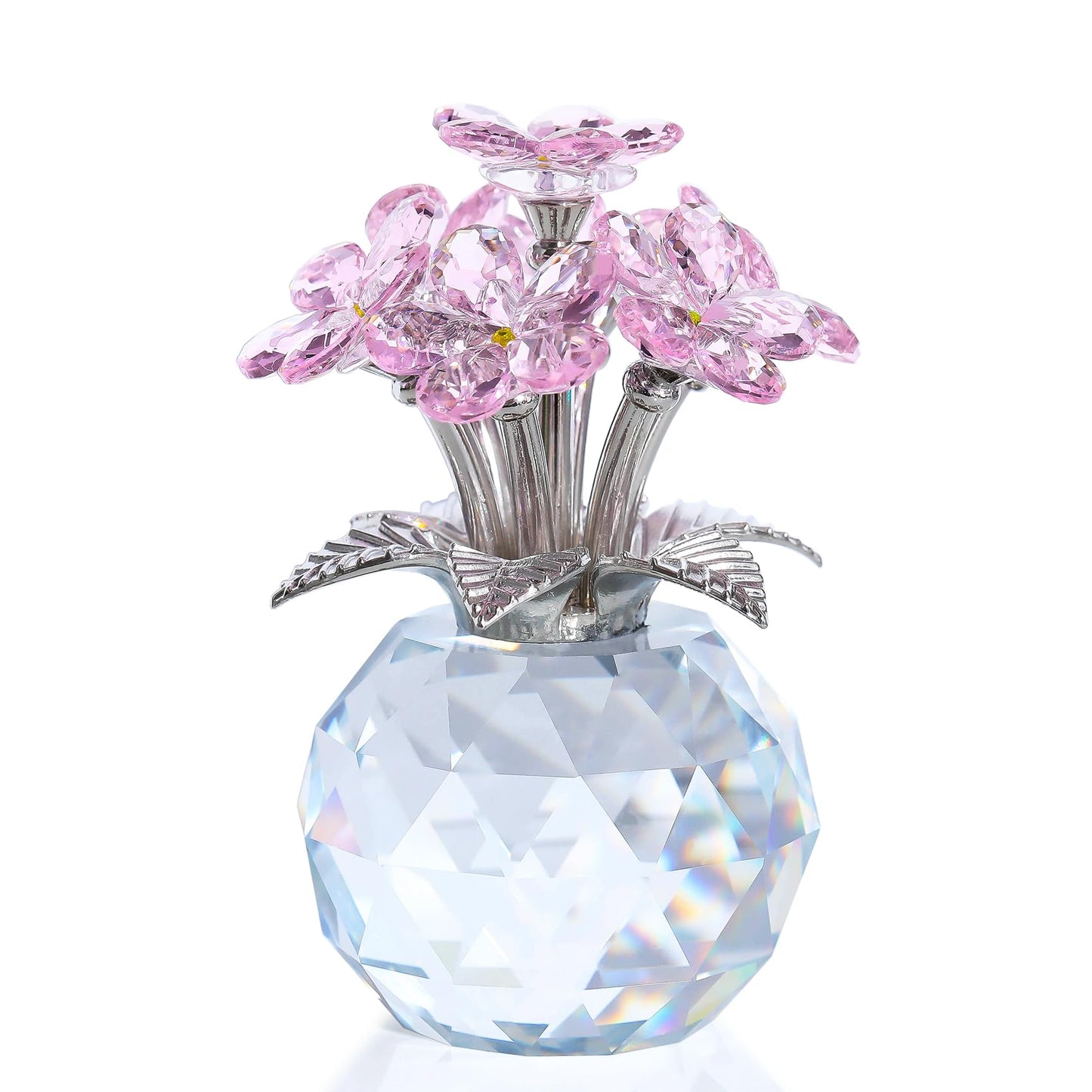 Ornalrist Pink Crystal Forget Me Not Flower Figurine, Forget-me-not Gifts for Women Mom Friend Meaningful Gifts, Glass Flowers Figurines Collectibles
