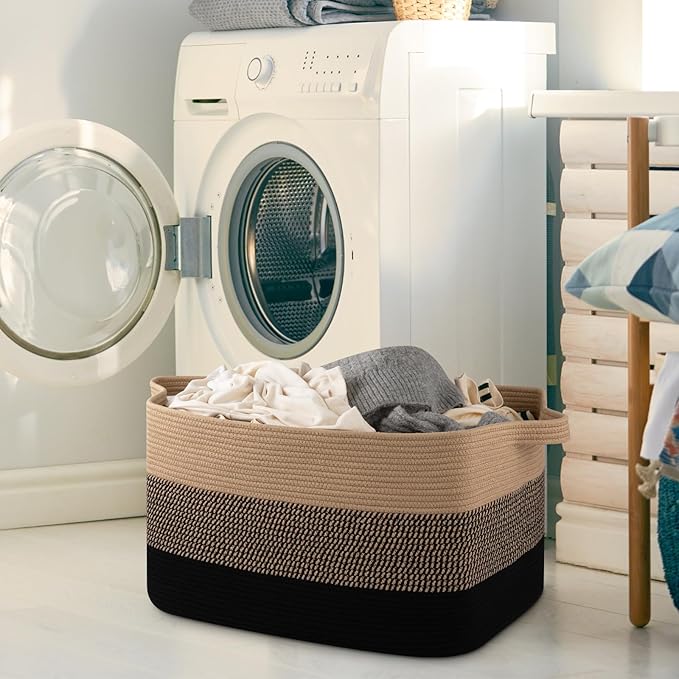 OIAHOMY Extra Large Blanket Basket, 95L Cotton Rope Woven Laundry Basket