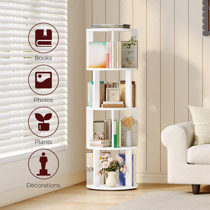 MAHANCRIS Folding Countertop Kitchen Island Cart and 4-Tier Rotating Bookshelf Bundle, Kitchen Island Table with Towel Rack, Spinning Bookshelf Tower, for Living Room, Study, KIBZ12501-BKWT6401