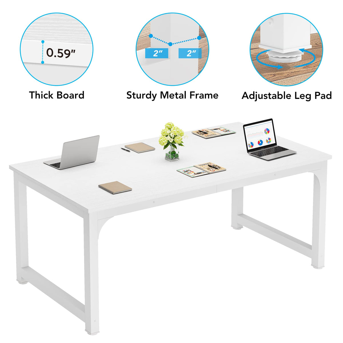 LITTLE TREE 70.8 Inch X-Large Executive Computer Office Desk, White