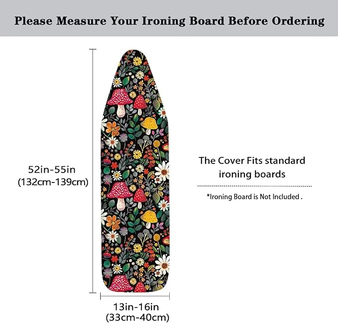 Mushroom Ironing Board Cover and Pad, Floral Ironing Board Cover, Stain