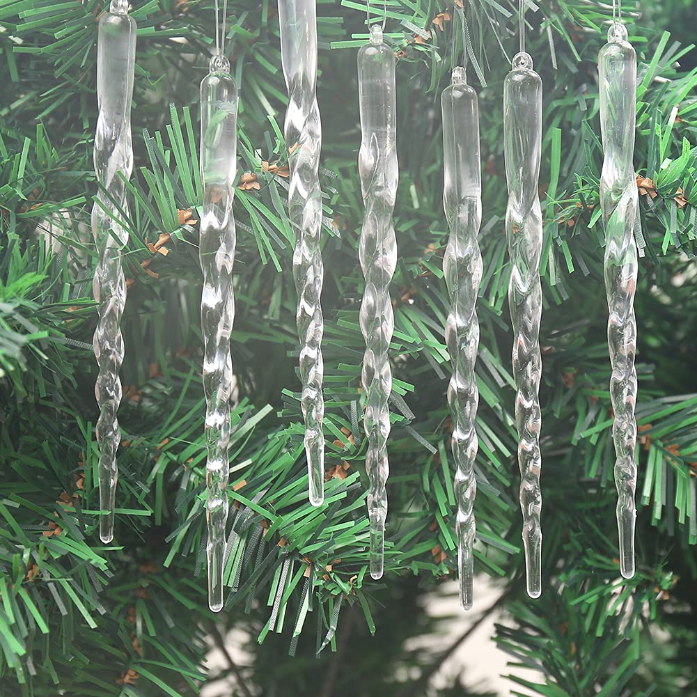 Zsail Icicle Ornaments 25 pcs Icicles Pendant Set Christmas Decoration Acrylic Clear icicles with Approx 11 Yard Cord for Christmas Tree Decoration (Screw-5.9inch)