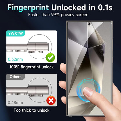 YWXTW EZ Unlock for Samsung Galaxy S24 Ultra Privacy Screen Protector, [0.1S Ultrasonic Fingerprint Support] [Not Glass] 25° Anti Spy Private S24 Ultra Screen Protector Case Friendly, 2 Pack