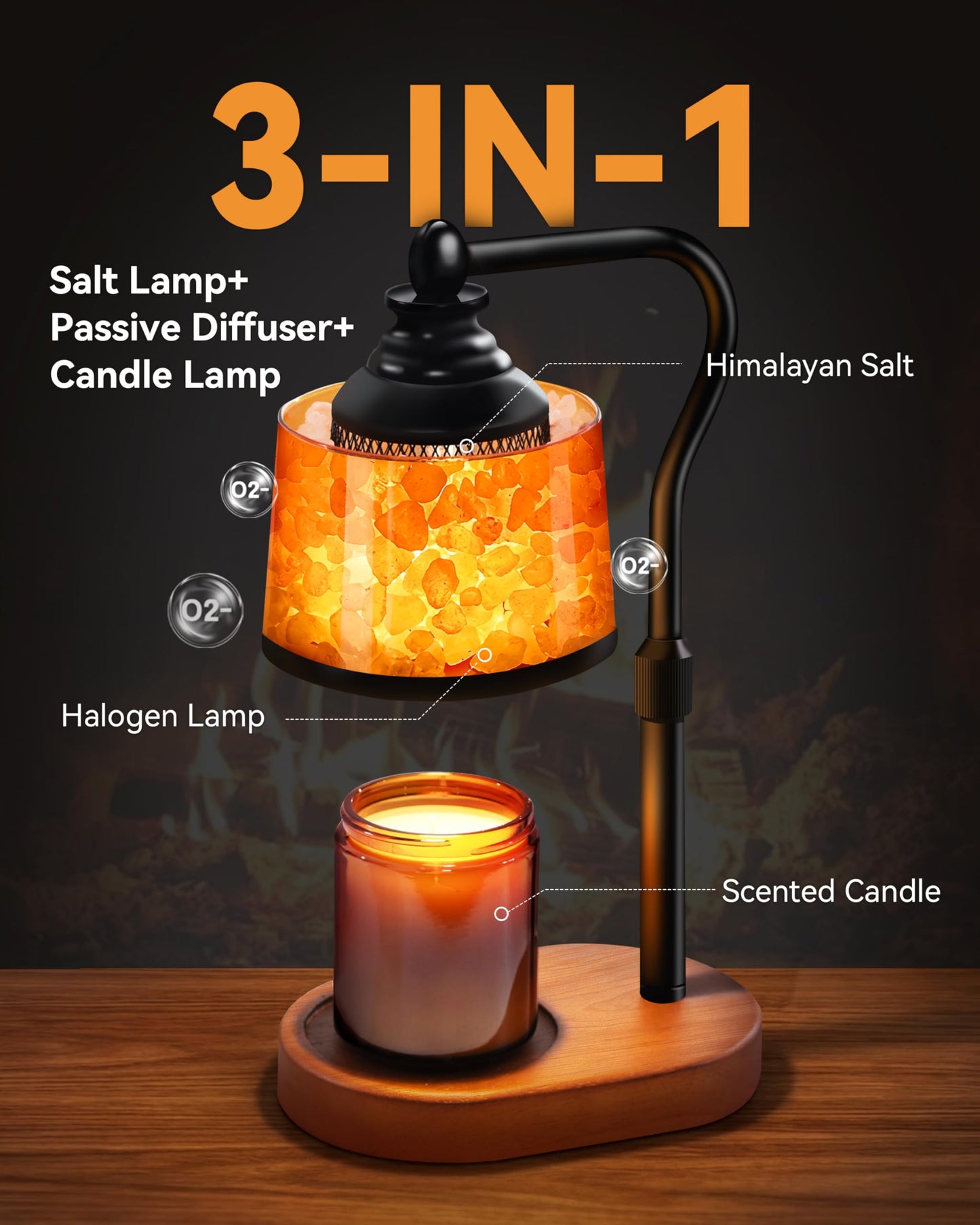 CaHomet 3-in-1 Candle Warmer Lamp with Timer Dimmable, Himalayan Salt Lamp & Passive Diffuser, Gifts for Women, House Warming Gifts, Wax Melt Warmer for Jar Candles (2 Bulbs)